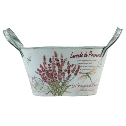 Artikel Blomsterskål med hanke ovale metal lavendel 32×15×15cm