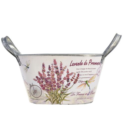 Artikel Blomsterskål med hanke ovale metal lavendel 26×13×14,5cm