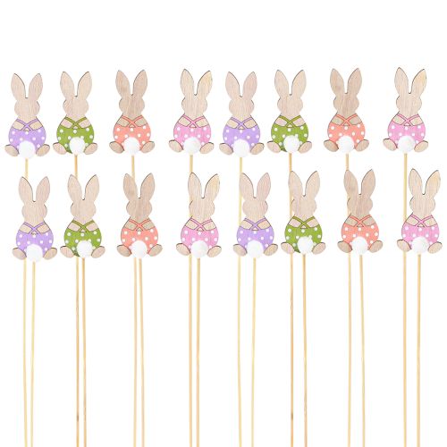 Artikel Blomsterpind Farverig Bunny Trædekoration Påske 6cm 12 stk