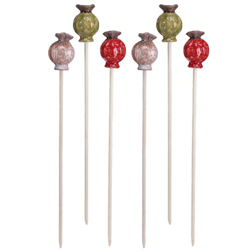 Artikel Blomsterprop træ keramisk valmue dekoration 3 farver 35cm 6 stk