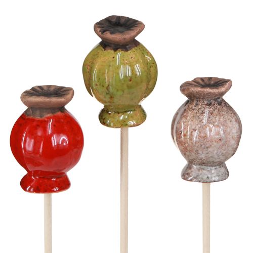 Floristik24 Blomsterprop keramisk valmue dekoration 3 farver Ø3,5cm 6 stk