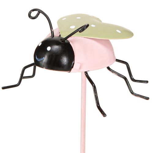 Artikel Blomsterpind Mariehøne Metal Grøn Pink 7x4cm 6 Stk