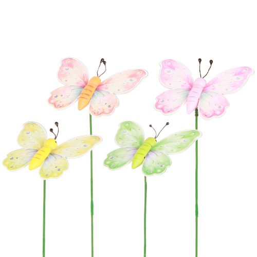 Artikel Blomsterprop sommerfugl pink grøn orange 8x5,5cm 16 stk