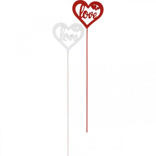 Artikel Blomsterprop hjerte rød pyntestik i træ Love 7cm 12stk