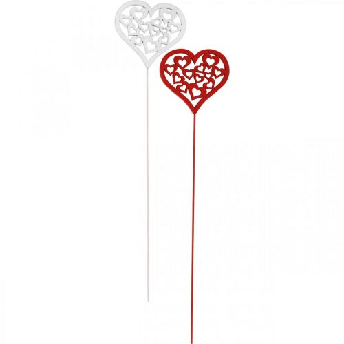 Artikel Blomsterprop hjerte rødt, hvidt pyntestik Valentinsdag 7cm 12stk