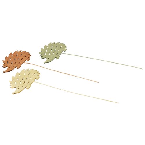 Artikel Blomsterstik træ dekorationsstik pindsvin dekoration farvet 10x7cm 18 stk.