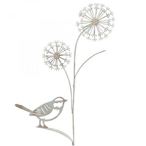 Blomsterprop metal deco allium fugl hvid 20×52cm