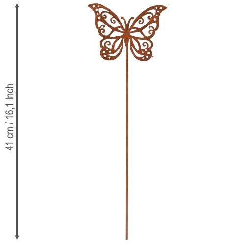 Artikel Metalblomsterpæle, rustmønster, sommerfugledekoration, 10×7 cm, 3 stk.