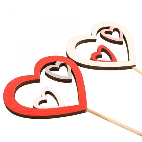 Artikel Blomsterstik Valentinsdag dekorativt stik hjerte rød 7cm 12 stk