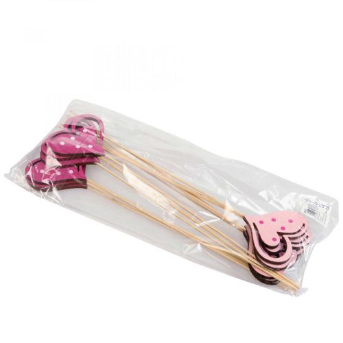 Artikel Blomsterstik Mors Dag dekorativt stik hjerte pink 7cm 12 stk