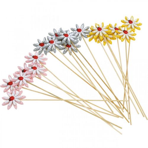 Floristik24 Dekorative stikblomster med mariehøns forårsdekoration træ Ø5cm 18 stk