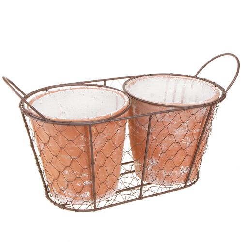 Floristik24 Urtepotte i keramik, trådkurv, brun terrakotta, L38,5 cm