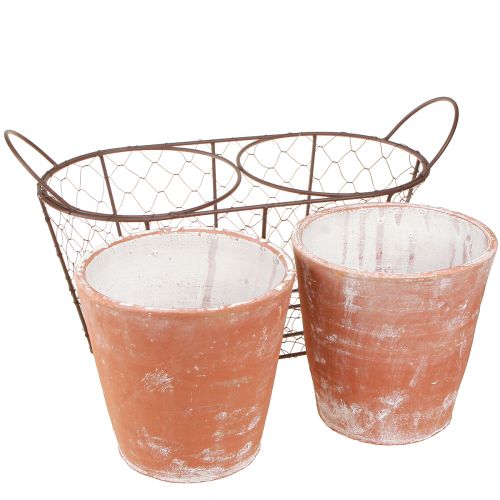 Artikel Urtepotte i keramik, trådkurv, brun terrakotta, L38,5 cm