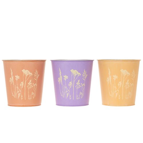 Rund pastelfarvet urtepotte med blomstermotiv til stueplanter, 12 cm, 3 stk. | Floristik24.dk