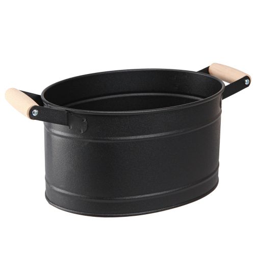Urtepotte ovalt metalhåndtag sort natur 34x19,5x15cm