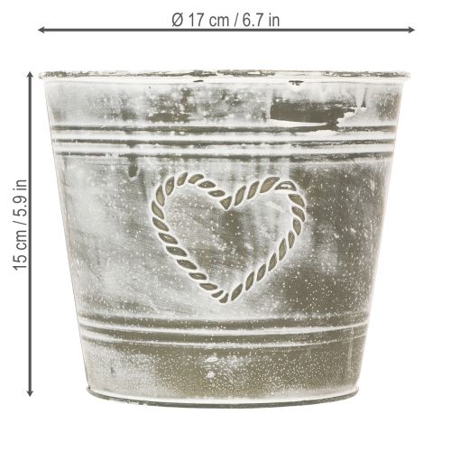 Artikel Shabby Chic urtepotte, metalplante, hjerteformet, Ø17,5 cm, H15,5 cm