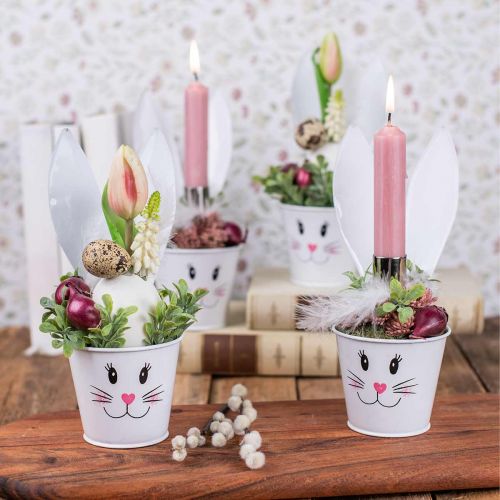 Floristik24 Urtepotte kanin planter metal hvid påske dekoration Ø8cm H20,5cm 4stk
