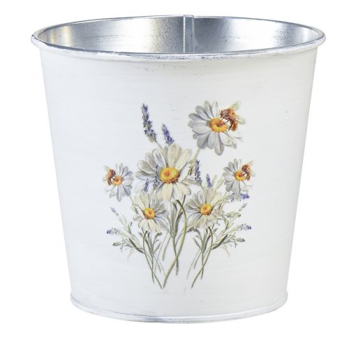 Urtepotte metal plantekasse hvide blomster 12,5cm H11,5cm