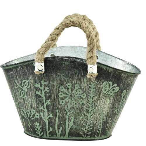Urtepotte med hanke pose metal jute 19×13,5×13,5cm