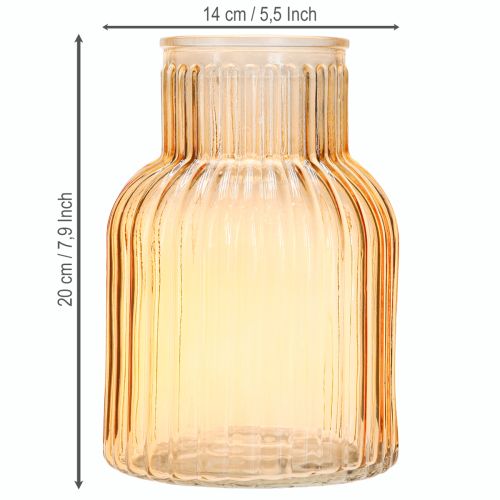 Artikel Blomstervase glas i orange retro riller Ø13,5cm H20cm