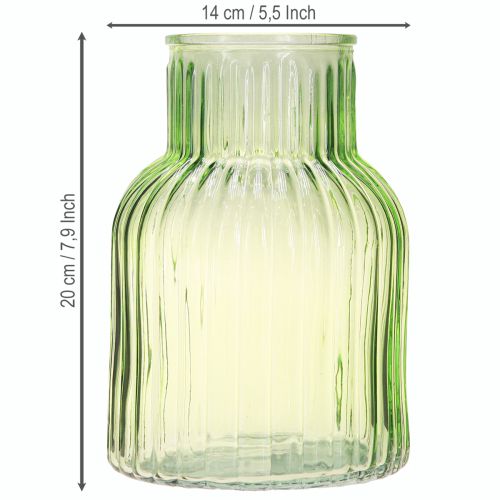 Artikel Blomstervase retro grøn glas vase riller Ø13,5cm H20cm