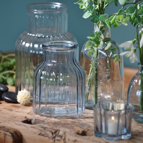 Blomstervaser glasriller design blå Ø11cm H14,5cm 2 stk.