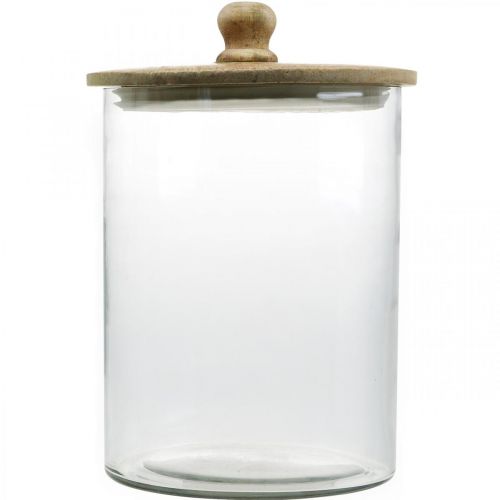 Floristik24 Glaskrukke, bonboniere med trælåg, dekorativ glas naturfarve, klar Ø17cm H24,5cm