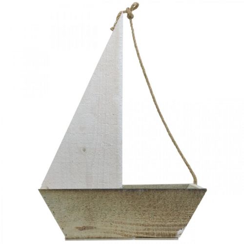 Floristik24 Dekorativt skib, maritim trædekoration, sejlbåd til plantning hvid, naturlig H37cm L25,5cm