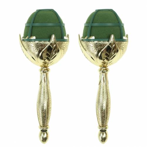 Brudebuketholder elegant guldblomstret skum 2 stk