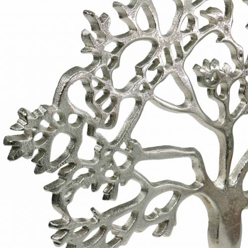 Artikel Metaltræ, dekorativ bøg på en træbund, dekoration i sølvmetal, livets træ, mangotræ