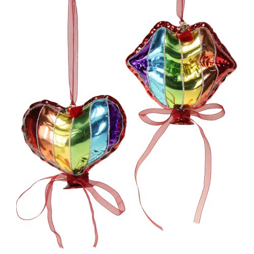 Floristik24 Farverige juletræskugler glasballoner hjerte kys mund 12cm 2 stk
