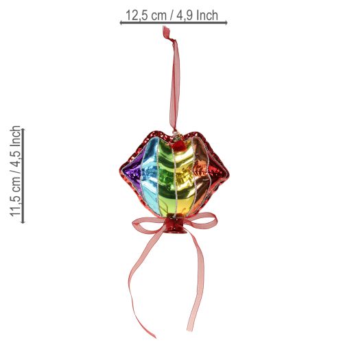 Artikel Farverige juletræskugler glasballoner hjerte kys mund 12cm 2 stk