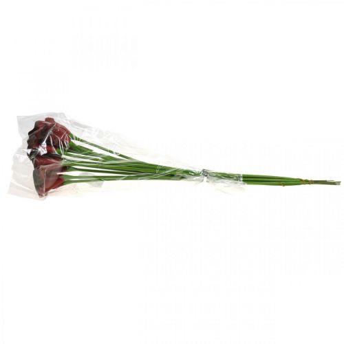 Artikel Calla røde bordeaux kunstige blomster i bundt 57cm 12 stk