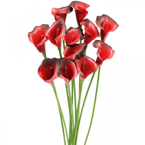 Artikel Calla røde bordeaux kunstige blomster i bundt 57cm 12stk