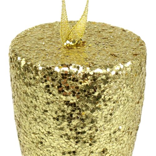 Bøjle champagneglas lysguld glitter 15cm nytårsaften og jul