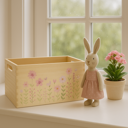 Artikel Lille trækasse trækasse blomster sommerfugl 30x18cm