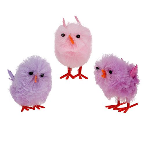 Floristik24 Chenille Chick Påske Chick Lilla, Pink Forårsdekoration 10 stk