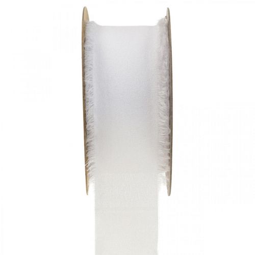 Floristik24 Chiffonbånd hvidt stofbånd med frynser 40mm 15m
