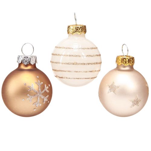 Artikel Juletræskugler glas mini perle hvidguld Ø3cm 9 stk