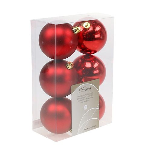 Artikel Juletræskugler plastrød 8cm 6 stk