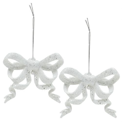 Floristik24 Juletræ dekorationssløjfe 9cm med glitter hvid 12stk