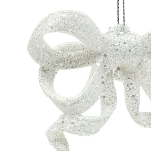 Floristik24 Juletræ dekorationssløjfe 9cm med glitter hvid 12stk