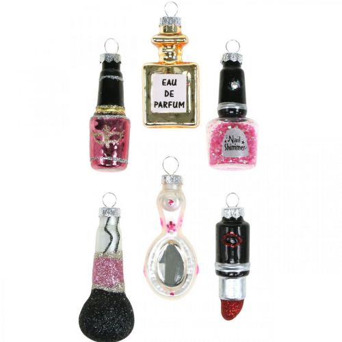 Floristik24 Juletræsdekoration Beauty & Glamour, glasvedhæng kosmetikmix H5,5–7cm ægte glas 6 stk.