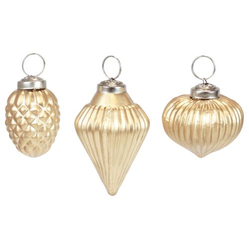 Floristik24 Juletræspynt glas guld dekoration vintage Ø4–6cm sæt med 3