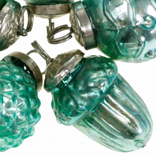 Floristik24 Mini træ dekoration blanding efterårs frugter og kugler blå/grøn, sølv ægte glas 3,4–4,4 cm 10 stk.