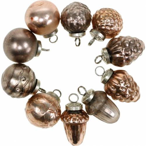 Mini-juledekoration mix 4,5 cm kobber assorteret ægte glas 10 stk