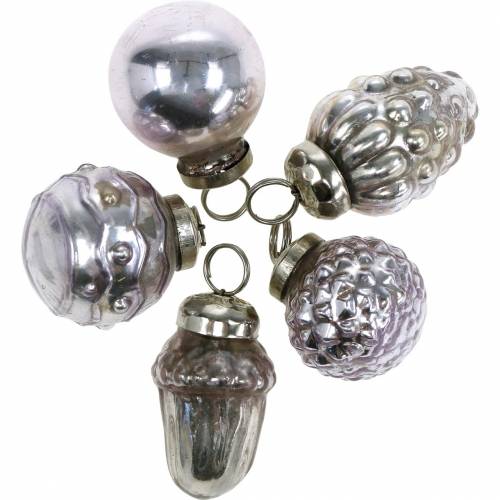 Mini juletræspynt blandet 4,5 cm sølv, lyserød assorteret 10stk