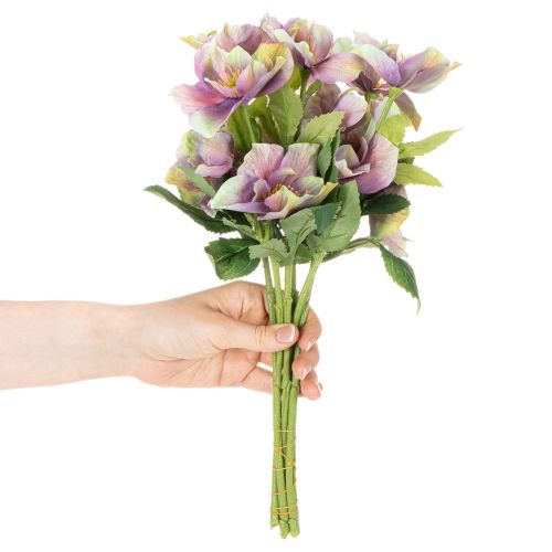 Kunstig julerosebuket med lilla blomster, 35 cm, 6 stk. | Floristik24.dk