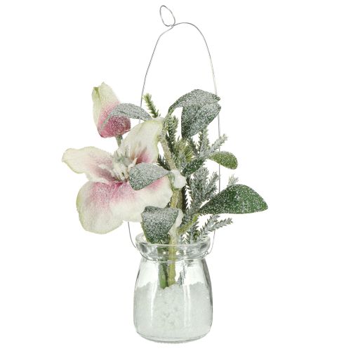 Floristik24 Kunstig julerose i glas kunstige blomster til ophæng H22cm