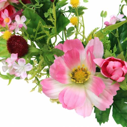 Floristik24 Dekorativ krans med Cosmea og sneboldrosa, gul, grøn Ø30cm